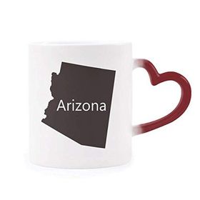 Dıythinker Kırmızı Çok Renkli Arizona Amerika Birleşik Devletleri Haritası Isıya Duyarlı Kalp Kupası