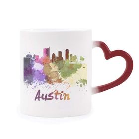 Dıythinker Kırmızı Çok Renkli Austin America City Suluboya Şekil Isıya Duyarlı Kalp Kupası
