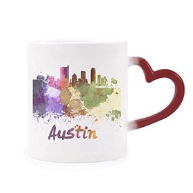 Dıythinker Kırmızı Çok Renkli Austin America City Suluboya Şekil Isıya Duyarlı Kalp Kupası