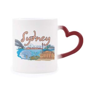 Dıythinker Kırmızı Çok Renkli Australia City Sydney Opera Suluboya Isıya Duyarlı Kalp Kupası