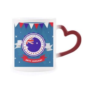 Dıythinker Kırmızı Çok Renkli Avustralya Lezzeti Happy Australia Day Flag Morphing Isıya Duyarlı Kalp Kupası