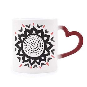 Dıythinker Kırmızı Çok Renkli Ayçiçeği Silüeti Meksika Totems Isıya Duyarlı Kalp Kupası