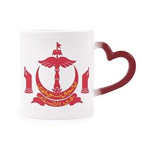 Dıythinker Kırmızı Çok Renkli Bandar Serisi Begawan Brunei Ulusal Amblem Isıya Duyarlı Kalp Kupa