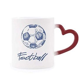 Dıythinker Kırmızı Çok Renkli Basit Çizgi Film Futbol Mavi Desenli Şekil Isıya Duyarlı Kalp Kupası