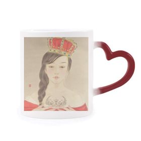 Dıythinker Kırmızı Çok Renkli Beauty Royal Crown Çin Suluboya Isıya Duyarlı Kalp Kupası