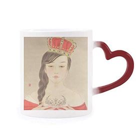 Dıythinker Kırmızı Çok Renkli Beauty Royal Crown Çin Suluboya Isıya Duyarlı Kalp Kupası