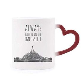 Dıythinker Kırmızı Çok Renkli Believe Impossible Siyah Beyaz Alıntı Isıya Duyarlı Kalp Kupası