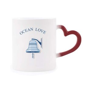 Dıythinker Kırmızı Çok Renkli Bell Ocean Love Deniz Yelkenli Desen Şekil Isıya Duyarlı Kalp Kupası