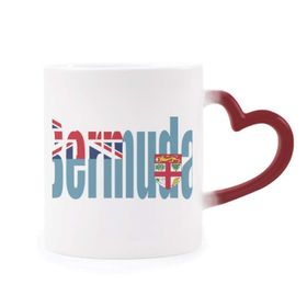 Dıythinker Kırmızı Çok Renkli Bermuda Ülke Bayrağı İsim Isıya Duyarlı Kalp Kupa