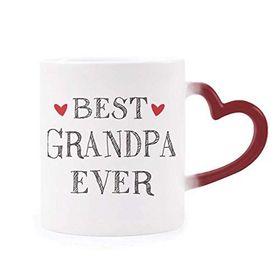 Dıythinker Kırmızı Çok Renkli Best Grandpa Ever Alıntı Kalp Şekil Isıya Duyarlı Kalp Kupa