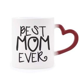 Dıythinker Kırmızı Çok Renkli Best Mom Ever Kelimeler Anneler Günü Şekil Isıya Duyarlı Kalp Kupa