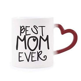 Dıythinker Kırmızı Çok Renkli Best Mom Ever Kelimeler Anneler Günü Şekil Isıya Duyarlı Kalp Kupa