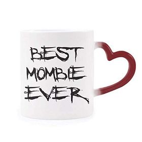 Dıythinker Kırmızı Çok Renkli Best Mombie Ever Words Family Bless Morphing Isıya Duyarlı Kalp Kupa