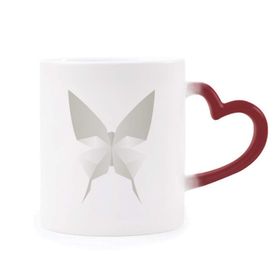 Dıythinker Kırmızı Çok Renkli Beyaz Kelebek Origami Soyut Desen Isıya Duyarlı Kalp Kupası
