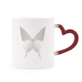 Dıythinker Kırmızı Çok Renkli Beyaz Kelebek Origami Soyut Desen Isıya Duyarlı Kalp Kupası
