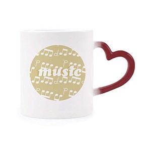Dıythinker Kırmızı Çok Renkli Beyaz Müzik Notaları Açık Sarı Şekil Isıya Duyarlı Kalp Kupası