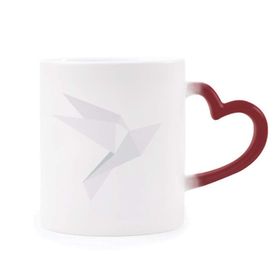 Dıythinker Kırmızı Çok Renkli Beyaz Origami Soyut Güvercin Desenli Şekil Isıya Duyarlı Kalp Kupası