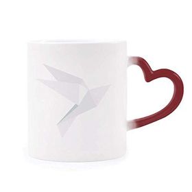 Dıythinker Kırmızı Çok Renkli Beyaz Origami Soyut Güvercin Desenli Şekil Isıya Duyarlı Kalp Kupası