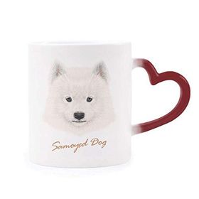 Dıythinker Kırmızı Çok Renkli Beyaz Samoyed Köpek Evcil Hayvan Şekil Isıya Duyarlı Kalp Kupası