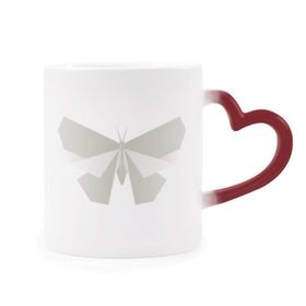 Dıythinker Kırmızı Çok Renkli Beyaz Soyut Kelebek Origami Desenli Şekil Isıya Duyarlı Kalp Kupası