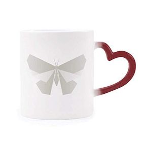 Dıythinker Kırmızı Çok Renkli Beyaz Soyut Kelebek Origami Desenli Şekil Isıya Duyarlı Kalp Kupası