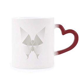 Dıythinker Kırmızı Çok Renkli Beyaz Soyut Kelebek Origami Desenli Şekil Isıya Duyarlı Kalp Kupası
