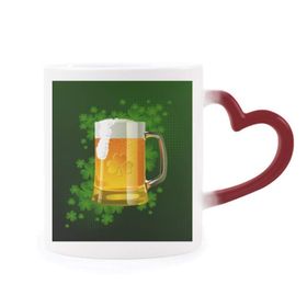 Dıythinker Kırmızı Çok Renkli Bira İrlanda St.patrick's Day Şekil Isıya Duyarlı Kalp Kupa