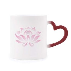 Dıythinker Kırmızı Çok Renkli Bitki Çiçek Lotus Çiçeği Pembe Desen Şekil Isıya Duyarlı Kalp Kupası