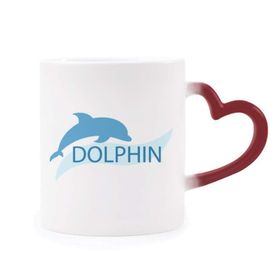 Dıythinker Kırmızı Çok Renkli Blue Ocean Docile Dolphin Illustrate Şekil Isıya Duyarlı Kalp Kupası
