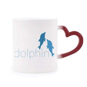 Dıythinker Kırmızı Çok Renkli Blue Ocean Docile İki Yunus Isıya Duyarlı Kalp Kupası