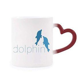 Dıythinker Kırmızı Çok Renkli Blue Ocean Docile İki Yunus Isıya Duyarlı Kalp Kupası