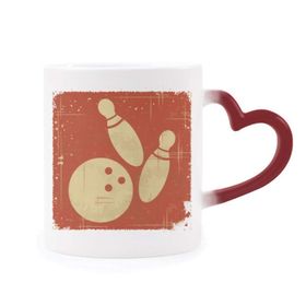 Dıythinker Kırmızı Çok Renkli Bowling Spor İllüstrasyon Kırmızı Desen Isıya Duyarlı Kalp Kupası