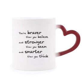 Dıythinker Kırmızı Çok Renkli Braver Stronger Smarter Alıntı Isıya Duyarlı Kalp Kupası