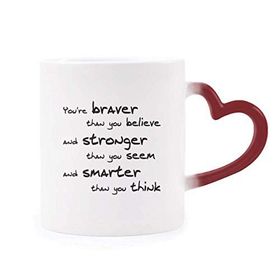 Dıythinker Kırmızı Çok Renkli Braver Stronger Smarter Alıntı Isıya Duyarlı Kalp Kupası