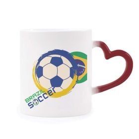 Dıythinker Kırmızı Çok Renkli Brezilya Futbol Futbol Spor Şekil Isıya Duyarlı Kalp Kupası