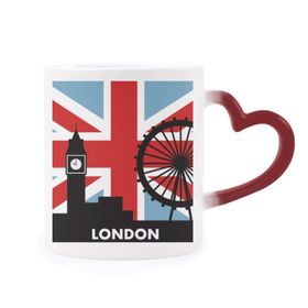 Dıythinker Kırmızı Çok Renkli Britanya Birliği Jack Londra Gözü Big Ben Bayrak İngiltere Isıya Duyarlı Kalp Kupa