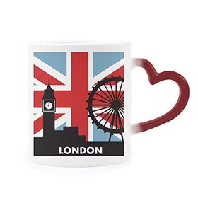 Dıythinker Kırmızı Çok Renkli Britanya Birliği Jack Londra Gözü Big Ben Bayrak İngiltere Isıya Duyarlı Kalp Kupa