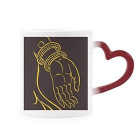 Dıythinker Kırmızı Çok Renkli Budizm Siyah Sarı El Desenli Şekil Isıya Duyarlı Kalp Kupası