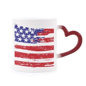 Dıythinker Kırmızı Çok Renkli Bükme Yıldızlar ve Çizgiler Amerika Ülke Bayrağı Şekil Isıya Duyarlı Kalp Kupası