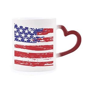Dıythinker Kırmızı Çok Renkli Bükme Yıldızlar ve Çizgiler Amerika Ülke Bayrağı Şekil Isıya Duyarlı Kalp Kupası