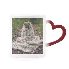 Dıythinker Kırmızı Çok Renkli Bulldog Evcil Hayvan Fotoğrafçılığı Resim Isıya Duyarlı Kalp Kupası