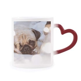 Dıythinker Kırmızı Çok Renkli Bulldog Evcil Hayvan Yalnız Resim Isıya Duyarlı Kalp Kupası