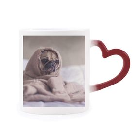 Dıythinker Kırmızı Çok Renkli Bulldog Evcil Hayvan Yalnız Resim Isıya Duyarlı Kalp Kupası