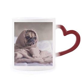 Dıythinker Kırmızı Çok Renkli Bulldog Evcil Hayvan Yalnız Resim Isıya Duyarlı Kalp Kupası