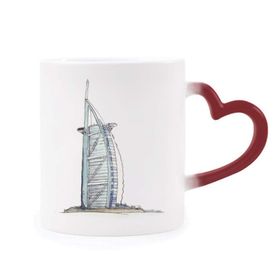 Dıythinker Kırmızı Çok Renkli Burj Al-arab Lüks Otel Dubai Morphing Isıya Duyarlı Kalp Kupası