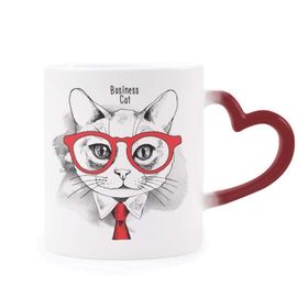 Dıythinker Kırmızı Çok Renkli Bussiness Kedi Kafası Koruyucu Hayvan Hayvan Hayvan Sevgili Şekil Isıya Duyarlı Kalp Kupası