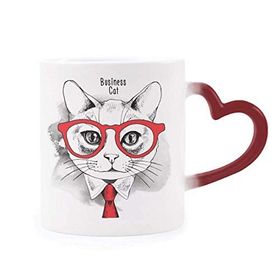 Dıythinker Kırmızı Çok Renkli Bussiness Kedi Kafası Koruyucu Hayvan Hayvan Hayvan Sevgili Şekil Isıya Duyarlı Kalp Kupası