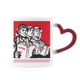 Dıythinker Kırmızı Çok Renkli Çalışan Köylü Asker Çin Kırmızı Şekil Isıya Duyarlı Kalp Kupası