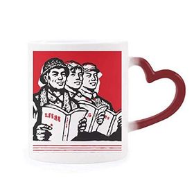 Dıythinker Kırmızı Çok Renkli Çalışan Köylü Asker Çin Kırmızı Şekil Isıya Duyarlı Kalp Kupası