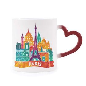 Dıythinker Kırmızı Çok Renkli Castle Paris Fransa Eyfel Kulesi Morphing Isıya Duyarlı Kalp Kupası